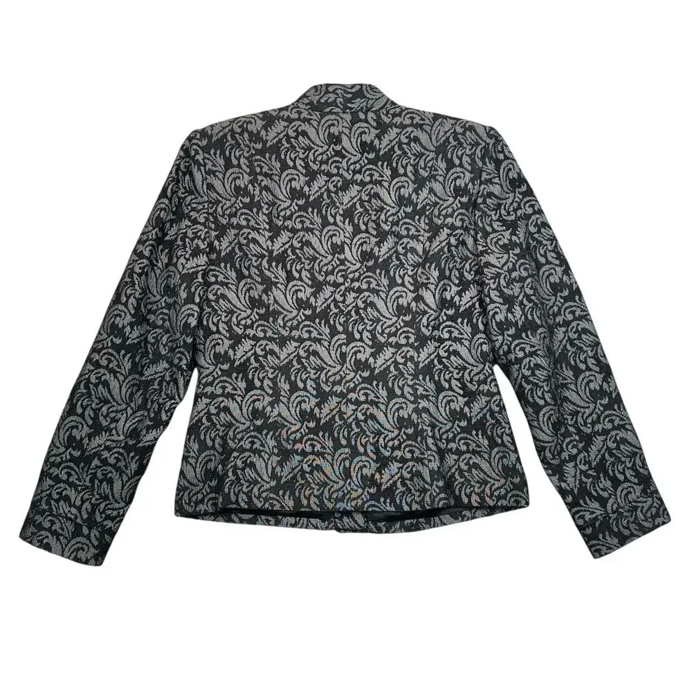 NWT Jones New York Y2K Black Gray Brocade Cropped Blazer Jacket - 10